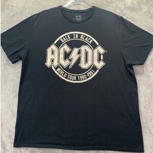 ACDC Back In Black World Tour Graphic T Shirt Mens 2XL Rock Band Tee